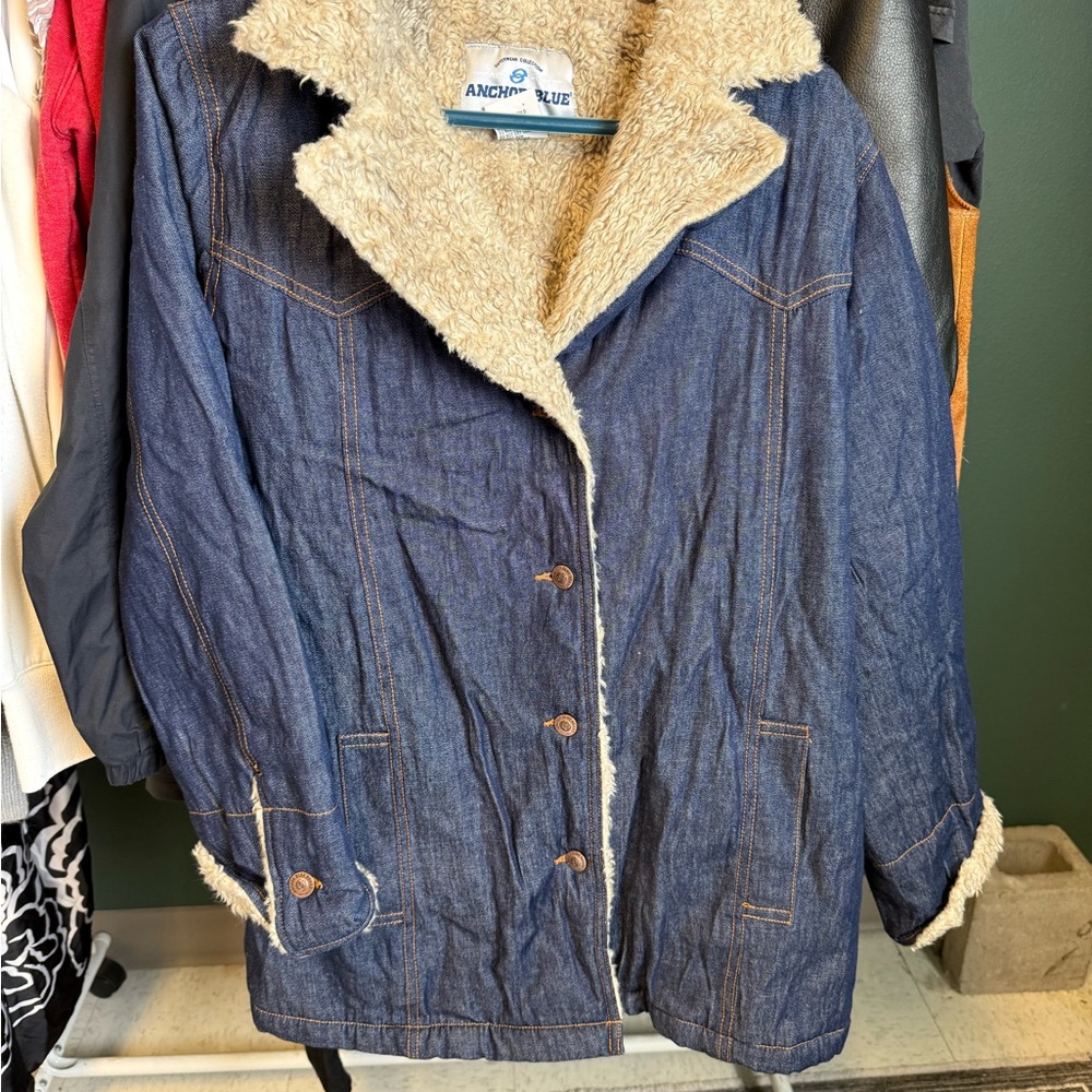 anchor blue Denim Jacket with Cream Sherpa Collar